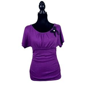 A. Byer Vtg Usa Y2K 90's Purple Bow Coquette Academia Ruched Dolman Blouse Sz M